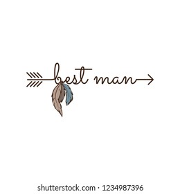 best man, typography as a part of arrow with colorful feathers 