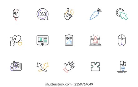 Best manager, Scroll down and Hand line icons for website, printing. Collection of Click here, Report, Bitcoin atm icons. 360 degrees, Carrot, Hold heart web elements. Vector