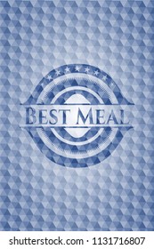 Best Meal blue badge with geometric pattern background.