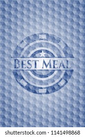 Best Meal blue badge with geometric background.