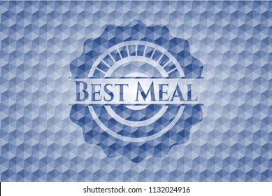 Best Meal blue emblem or badge with geometric pattern background.
