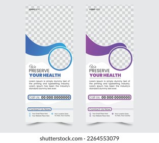 The Best Medical Rollup Banner Template Design. Healthcare  Rollup Banner Layout with Blue Accents, Abstract vector layout background set. Flyer Layout with organic poster flyer And Brochure.