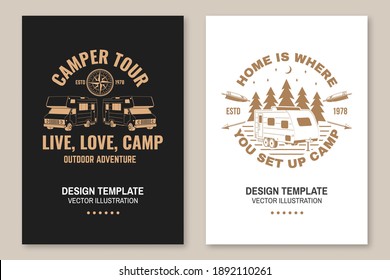 The best memories are made camping. Posters, banners, flyers Vector. Concept for shirt or logo, print, stamp or tee. Vintage typography design with RV Motorhome, camping trailer silhouette.