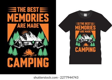 The best memories are made camping retro-vintage typographic t-shirt design vector template, summer camp. Vector illustration, apparel, vector illustration, graphic template, print on demand, textile 