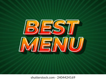 Best menu. Text effect design in gradient yellow red color. 3D look. dark green background
