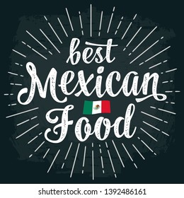 Best mexican food handwriting lettering. Vector color illustration on dark background