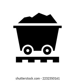 Best mine cart icon vector or Single mine cart icon isolated on white background. Gold, silver, platinum, tungsten, aluminum, copper, titanium and tin mining cart icon simple design. Mining cart icon.