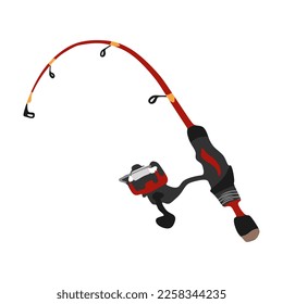 The best modern fishing rod vector illustration in simple color trendy flat cartoon style. Editable graphic resources for many purposes. Red fishing rod 2d icon.