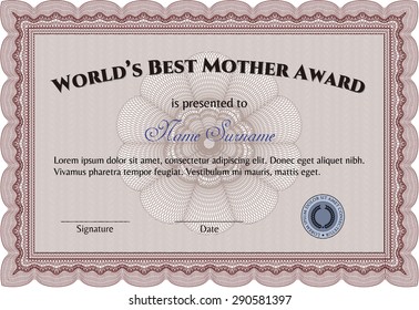 Best Mom Award. Cordial design. Detailed.With linear background. 