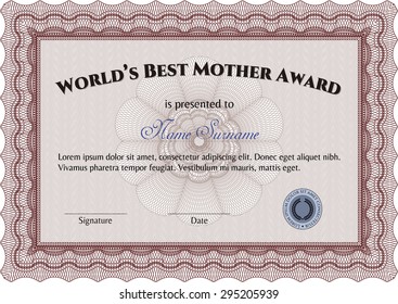 Best Mom Award. Detailed.Beauty design. Printer friendly. 