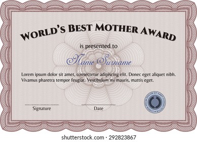 Best Mom Award. Printer friendly. Excellent complex design. Border, frame.