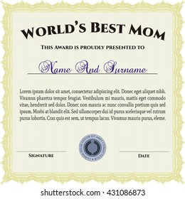 Best Mom Award. With quality background. Superior design. Border, frame. 