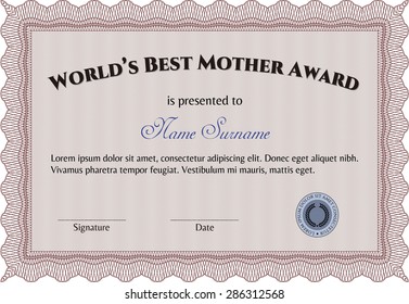 Plantilla de premio a la mejor mamá. Diseño complejo. Detallado.Con fondo complejo. 