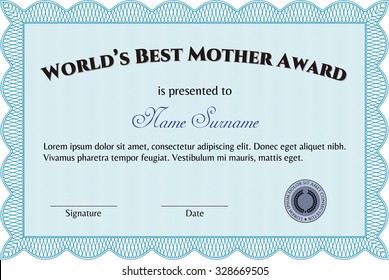 Best Mom Award Template. With complex linear background. Lovely design. Detailed.