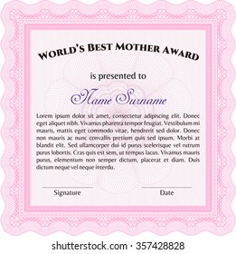 Best Mom Award Template. Excellent design. With complex background. Detailed.
