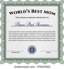 Best Mom Award Template. Excellent design. With background. Vector illustration.