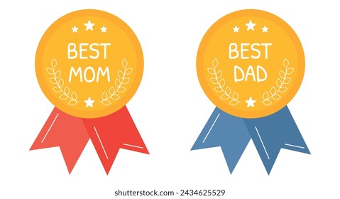 Best mom. Best dad. Reward, gift, present for mama and papa. Budge and label. Perfect for Mothers and Fathers day gifts, greeting cards, appreciation, decoration. Thank you parents.