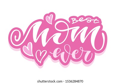 Best Mom ever - cute hand drawn doodle lettering postcard