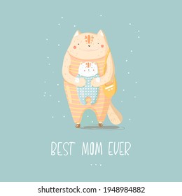 Best mom ever greeting card for happy mothers day. character design.