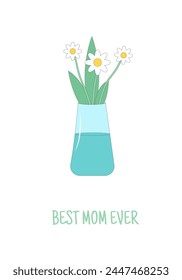 Best mom ever. Mother's day greeting card background. Spring happy holiday banner template. Festive cover with decoration. Vector flat illustration.