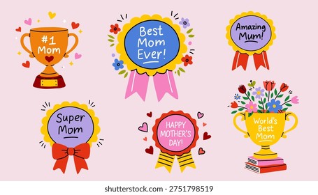 Best Mom Ever Trophy and Ribbon Cartoon Collection