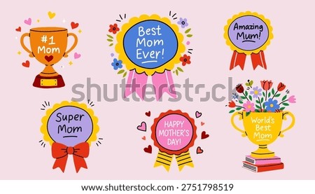 Best Mom Ever Trophy and Ribbon Cartoon Collection