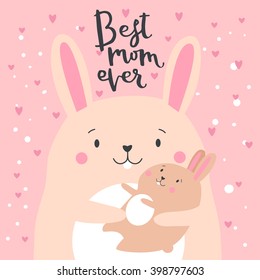 Best mom ever. Vector illustration greeting card with pattern of hearts. Card for Mothers day.