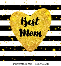 Best Mom Gold Postcard Design. Vector Illustration of Greeting Card with Lettering.