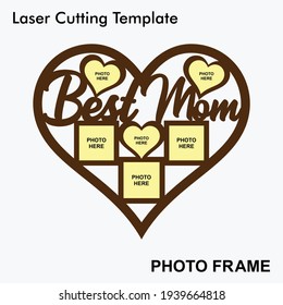Best Mom heart shaped laser cut photo frame with option of 6 photos. Mothers day frame. Laser cut photo frame template design for mdf and acrylic cutting.