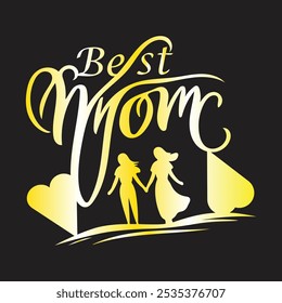 Best Mom" es un tema sincero que celebra el amor y la dedicación de las madres. Se puede expresar a través de tipografía, Arte vectorial de silueta e ilustraciones, Estilo de Vector de silueta.