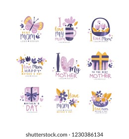 Best Mom logo design set, Happy Mothers Day creative labels for banner, poster, greeting card, shirt, hand drawn vector Illustration