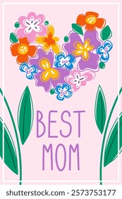 Best mom postcard floral heart