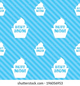 Best mom sign icon. Muffin food symbol. Seamless diagonal lines texture. Blue grunge texture background. Vector