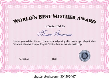 Best Mother Award. Complex background. Border, frame.Superior design. 