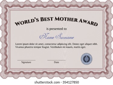 Best Mother Award. With complex background. Border, frame.Artistry design. 