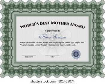 Best Mother Award. With great quality guilloche pattern. Sophisticated design. Customizable, Easy to edit and change colors.