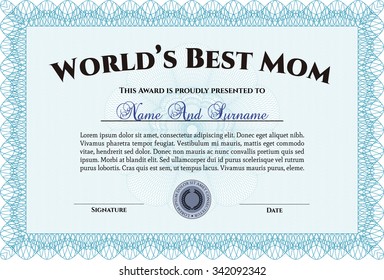 Best Mother Award. With guilloche pattern and background. Beauty design. Detailed.