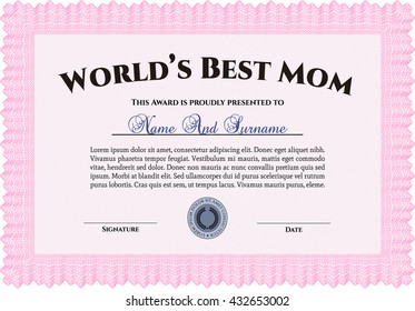 Best Mother Award. With linear background. Beauty design. Border, frame. 
