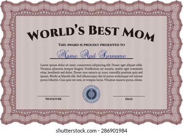 Best Mother Award. Printer friendly. Retro design. Detailed.