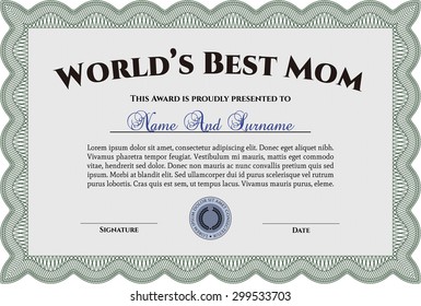 Best Mother Award Template. With background. Nice design. Border, frame.