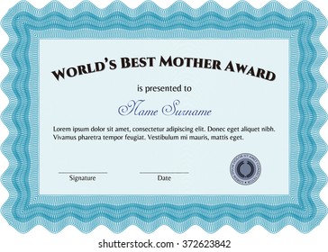 Best Mother Award Template. Border, frame.With great quality guilloche pattern. Good design. 