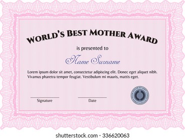 Best Mother Award Template. With complex linear background. Excellent design. Customizable, Easy to edit and change colors.