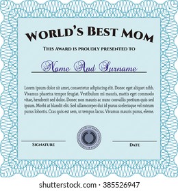 Best Mother Award Template. Elegant design. Vector illustration. With guilloche pattern. 