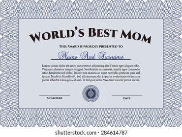 Best Mother Award Template. With guilloche pattern. Detailed.Excellent design. 