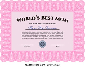 Best Mother Award Template. With guilloche pattern. Vector illustration. Elegant design. 