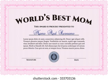 Best Mother Award Template. With quality background. Detailed.Excellent complex design. 