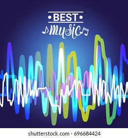 Best Music Banner Colorful Modern Musical Poster With Line Equalizer Flat Vector Illustration