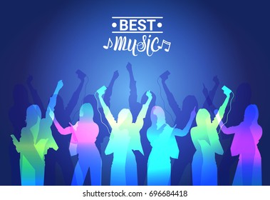 Best Music Silhouette People Dancing Live Concert Banner Colorful Musical Poster Flat Vector Illustration