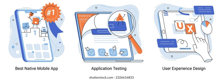 Best native mobile app, application testing, user experience design, software development concept. Bug detection QA testing. Software quality assurance, bug report. Web testing program application