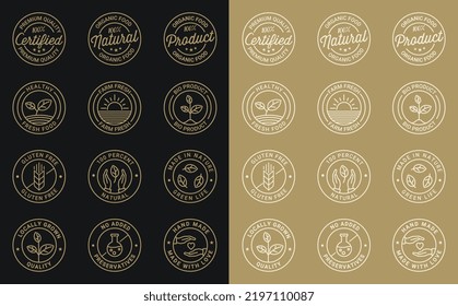 Best natural product Organic food round icon or Line premium quality logo badge Eco bio food emblems for the farmers market and  healthy goods Templates Collection